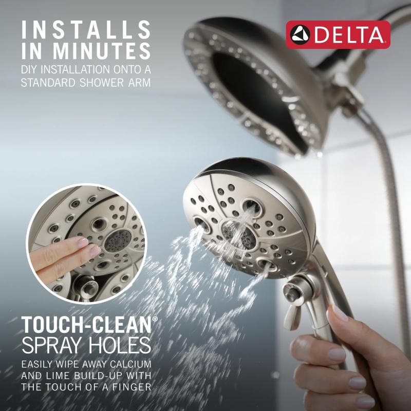 DELTA Universal Showering Components H2Okinetic In2ition 5-Setting Two-In-One Shower — Lumicoat® Stainless