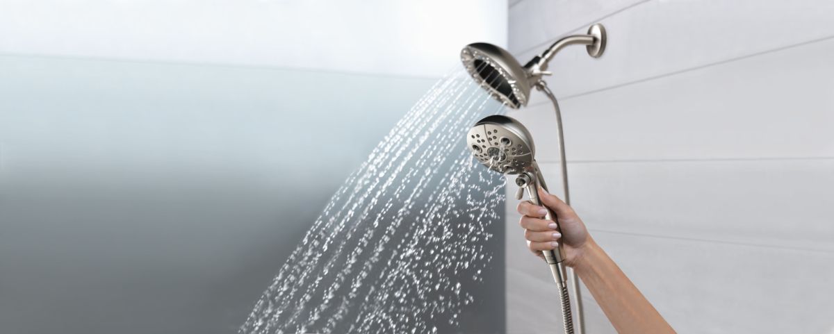 DELTA Universal Showering Components H2Okinetic In2ition 5-Setting Two-In-One Shower — Lumicoat® Stainless