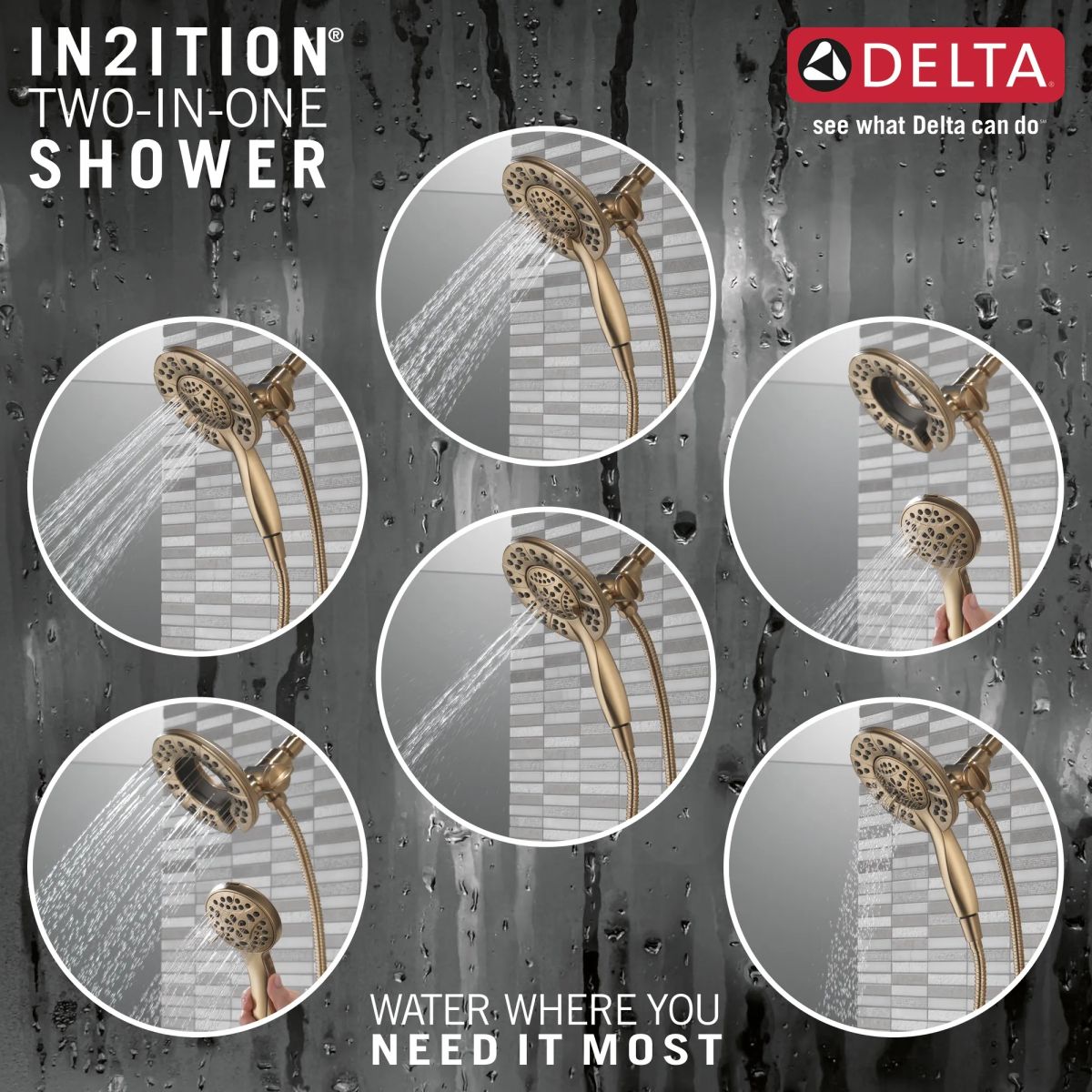 DELTA Universal Showering Components In2ition HSSH 1.75 GPM 4-Setting — Champagne Bronze