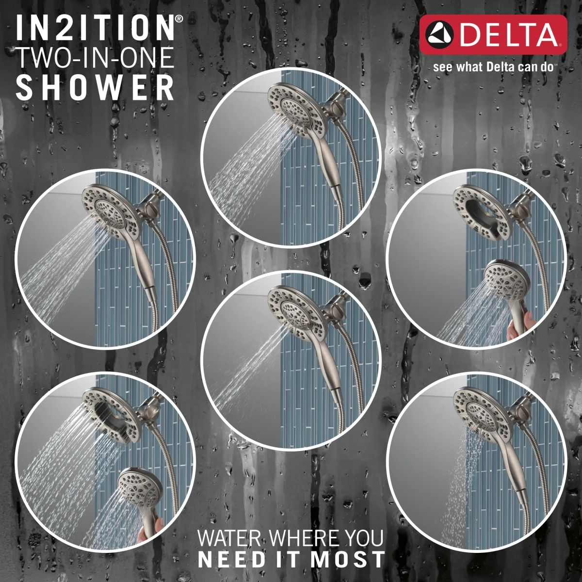 DELTA Universal Showering Components In2ition HSSH 1.75 GPM 4-Setting — Stainless