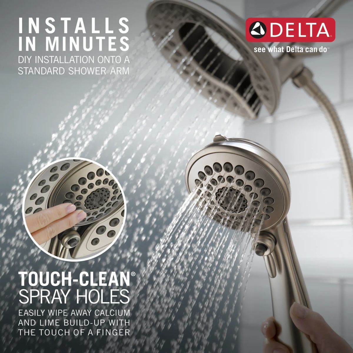 DELTA Universal Showering Components In2ition 5-Setting Two-in-One Shower — Stainless