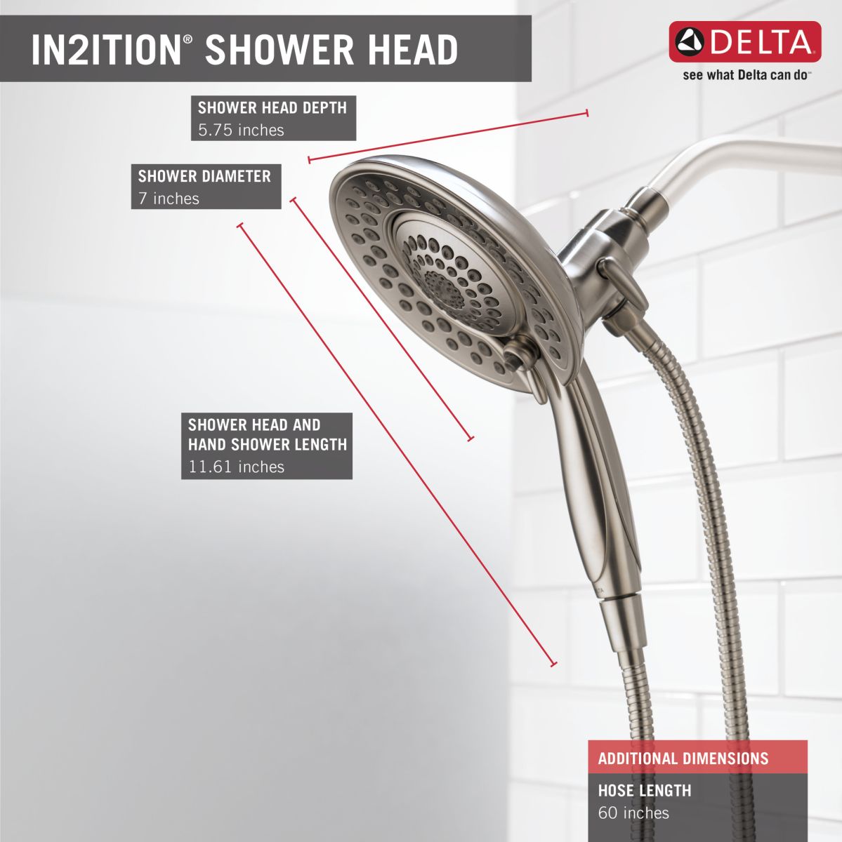 DELTA Universal Showering Components In2ition 5-Setting Two-in-One Shower — Stainless