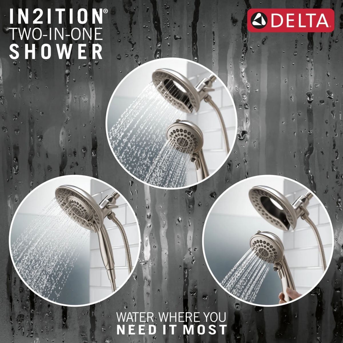DELTA Universal Showering Components In2ition 5-Setting Two-In-One Shower — Lumicoat® Stainless