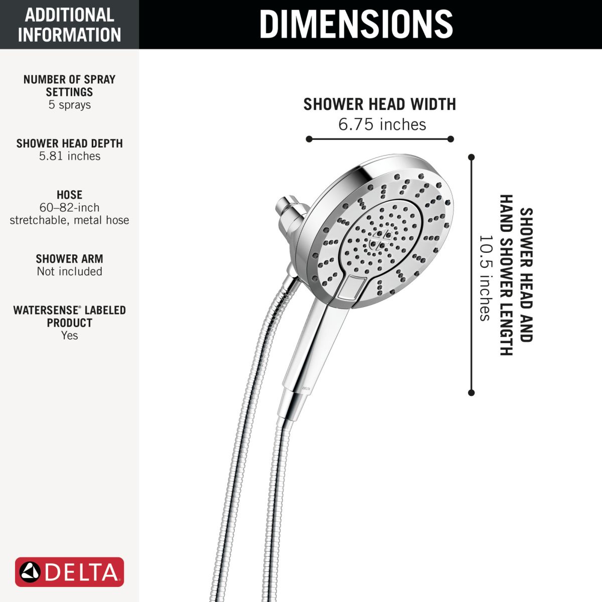 DELTA Universal Showering Components 5-Setting In2ition with ProClean — Chrome