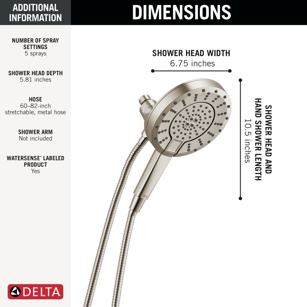 DELTA Universal Showering Components 5-Setting In2ition with ProClean — Stainless