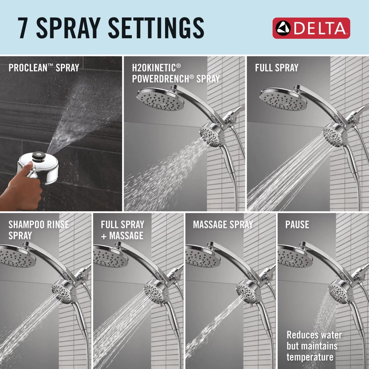 DELTA Universal Showering Components PivotPro 3-in-1 Combination Shower — Lumicoat® Chrome