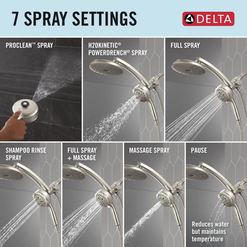 DELTA Universal Showering Components PivotPro 3-in-1 Combination Shower — Lumicoat® Stainless