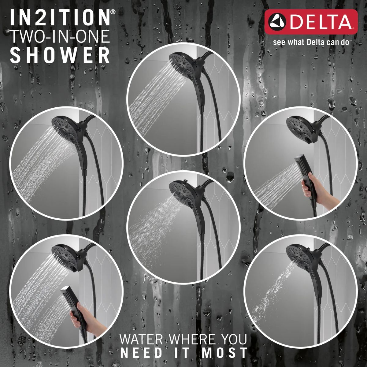 DELTA Universal Showering Components In2ition H2OKINETIC 5-Setting Two-in-One Shower — Matte Black