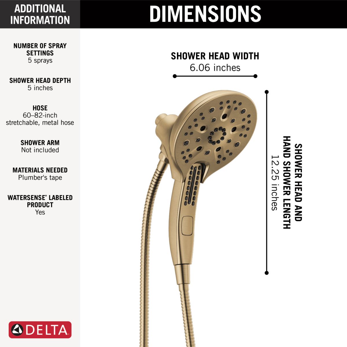 DELTA Universal Showering Components In2ition H2OKINETIC 5-Setting Two-in-One Shower — Lumicoat® Champagne Bronze