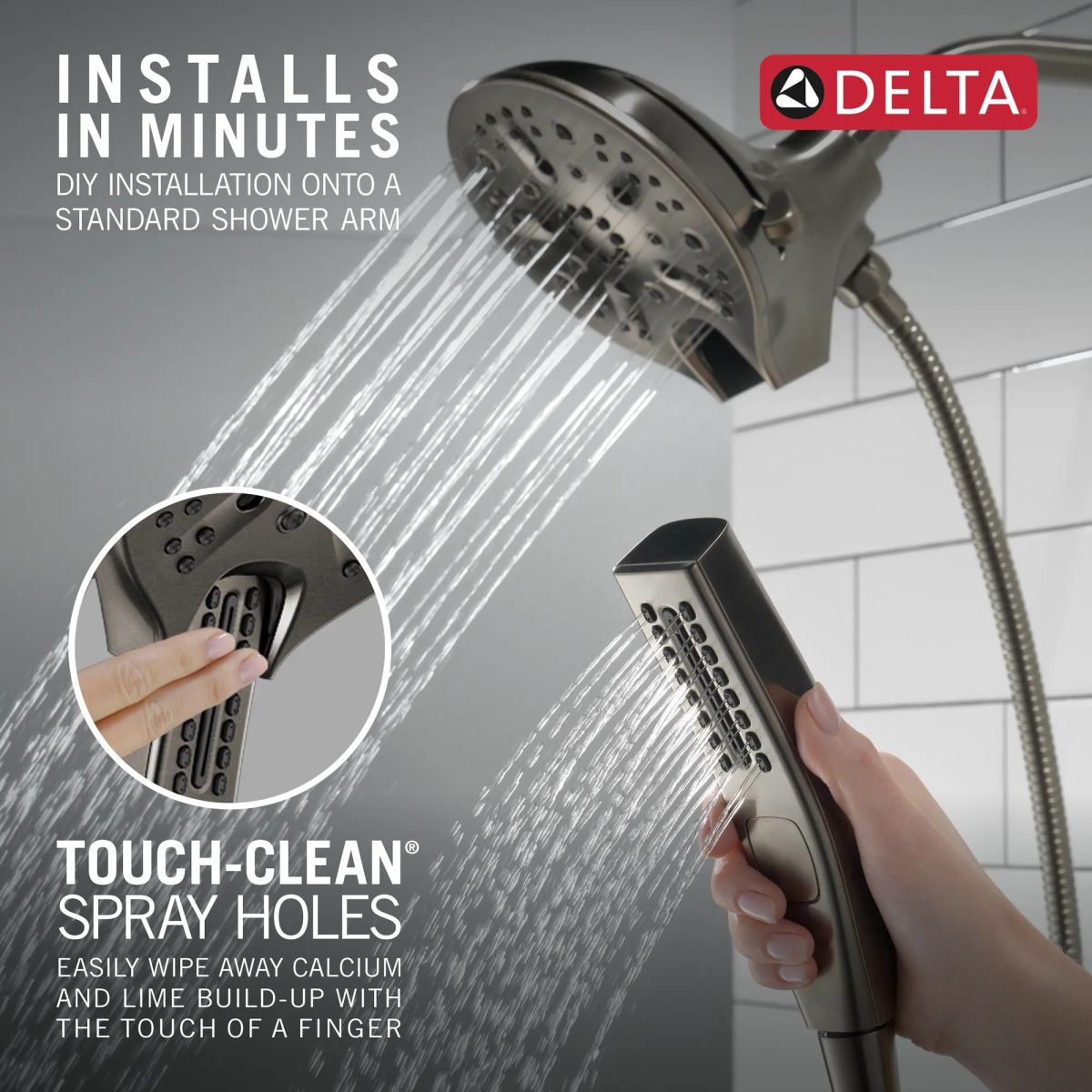 DELTA Universal Showering Components In2ition H2OKINETIC 5-Setting Two-in-One Shower — Lumicoat® Black Stainless