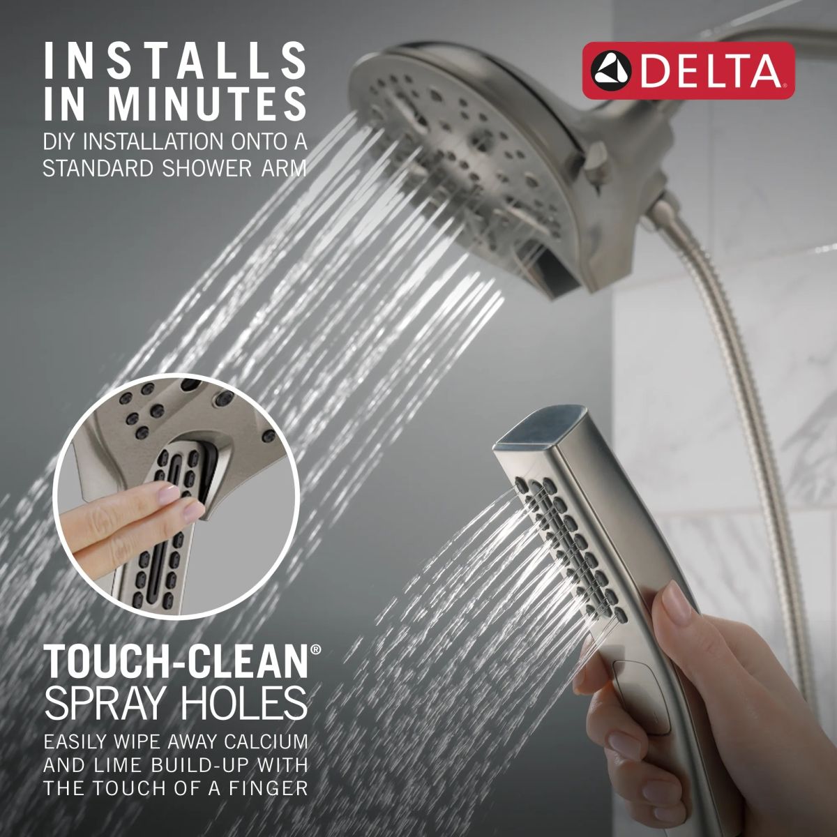 DELTA Universal Showering Components In2ition H2OKINETIC 5-Setting Two-in-One Shower — Lumicoat® Stainless