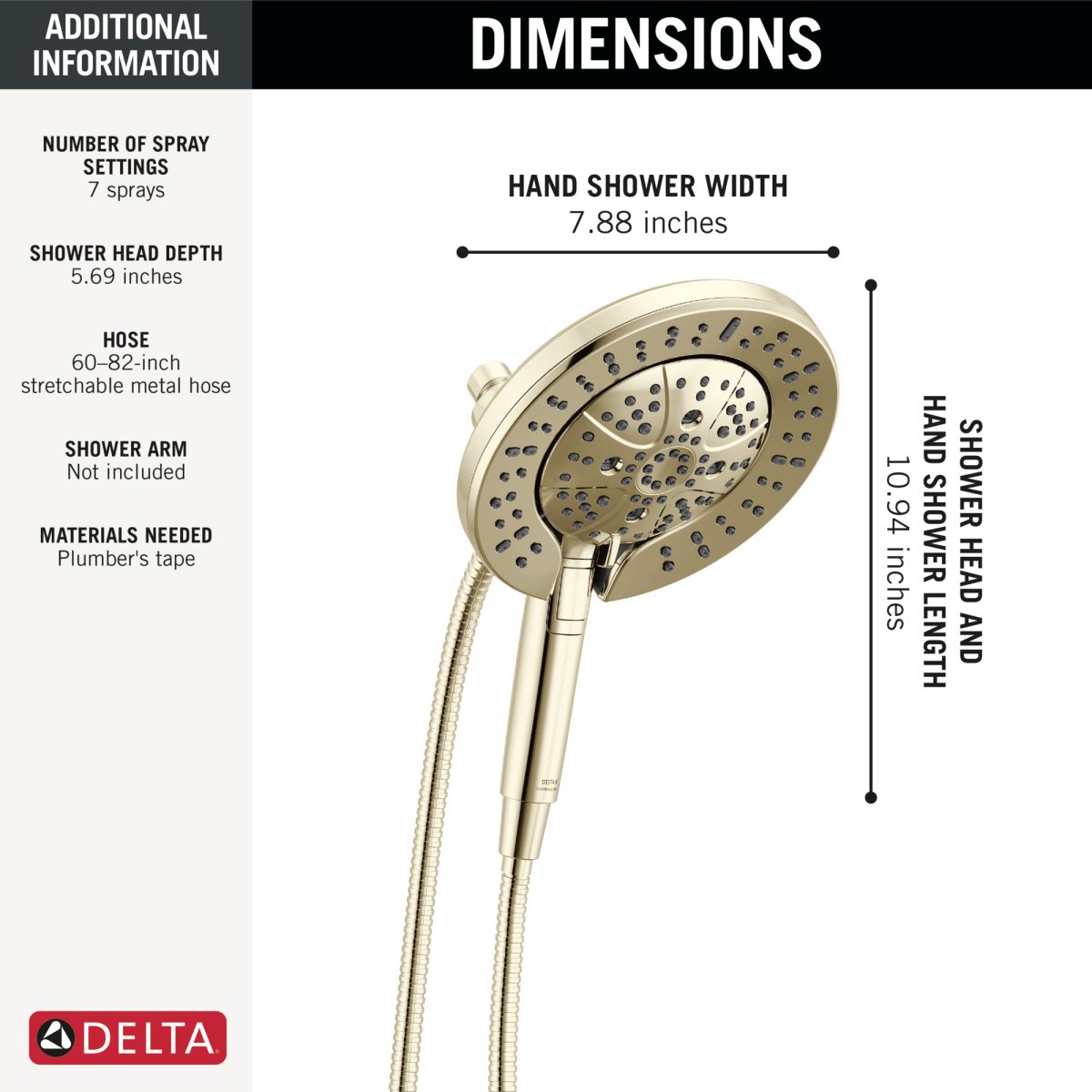 DELTA Universal Showering Components 7-Setting In2ition with ProClean — Lumicoat® Polished Nickel