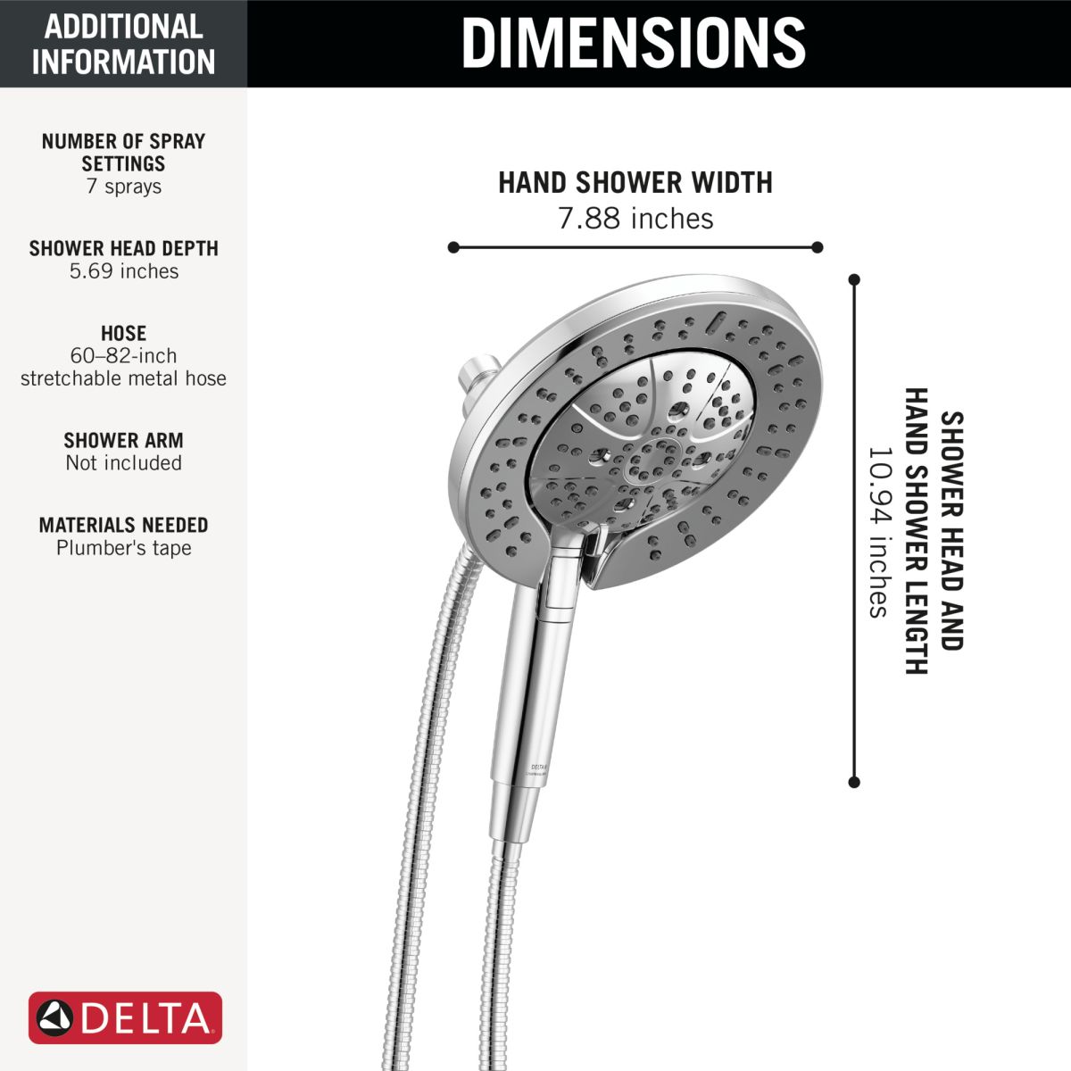 DELTA Universal Showering Components 7-Setting In2ition with ProClean — Lumicoat® Chrome