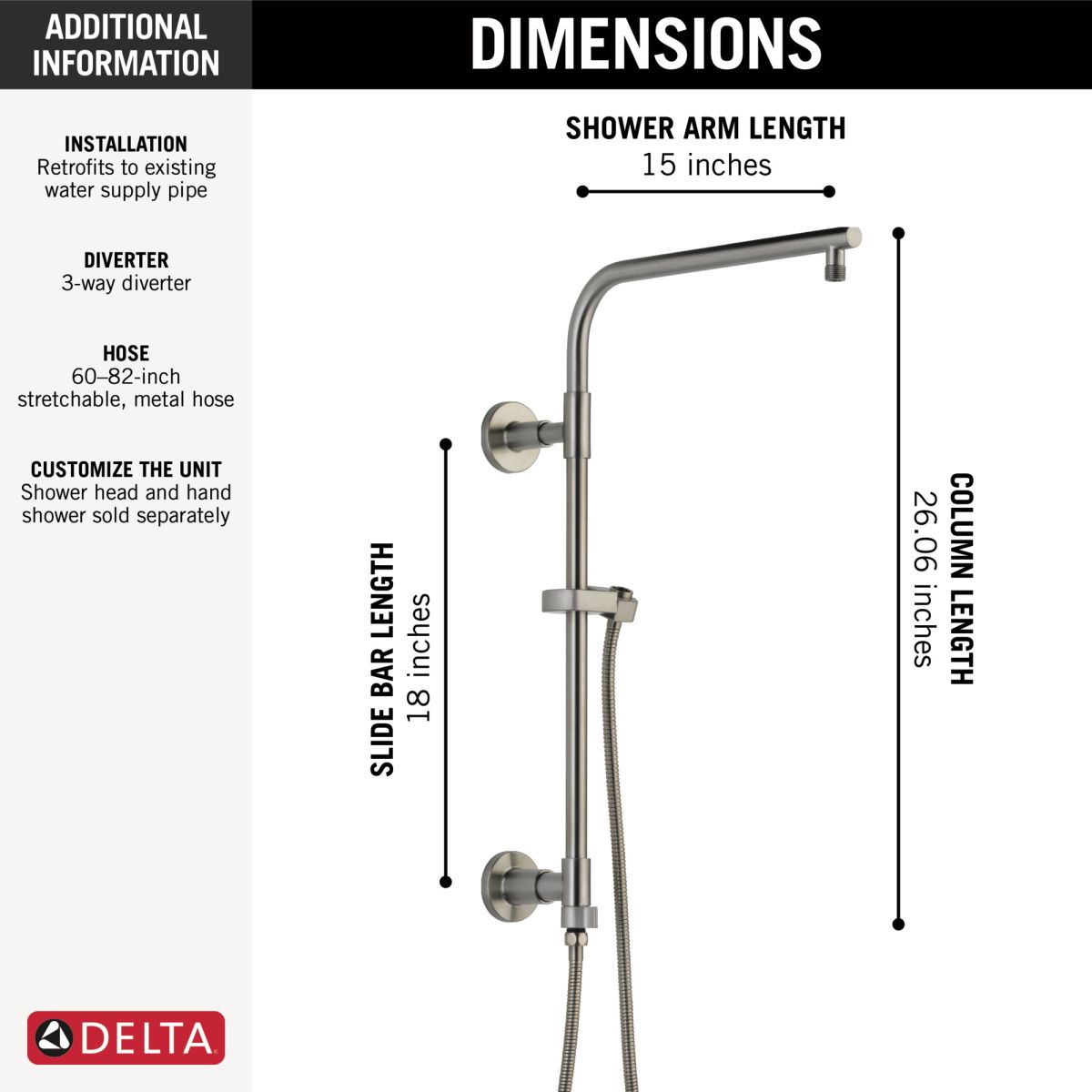 DELTA Universal Showering Components Emerge 18" Round Shower Column — Lumicoat® Stainless