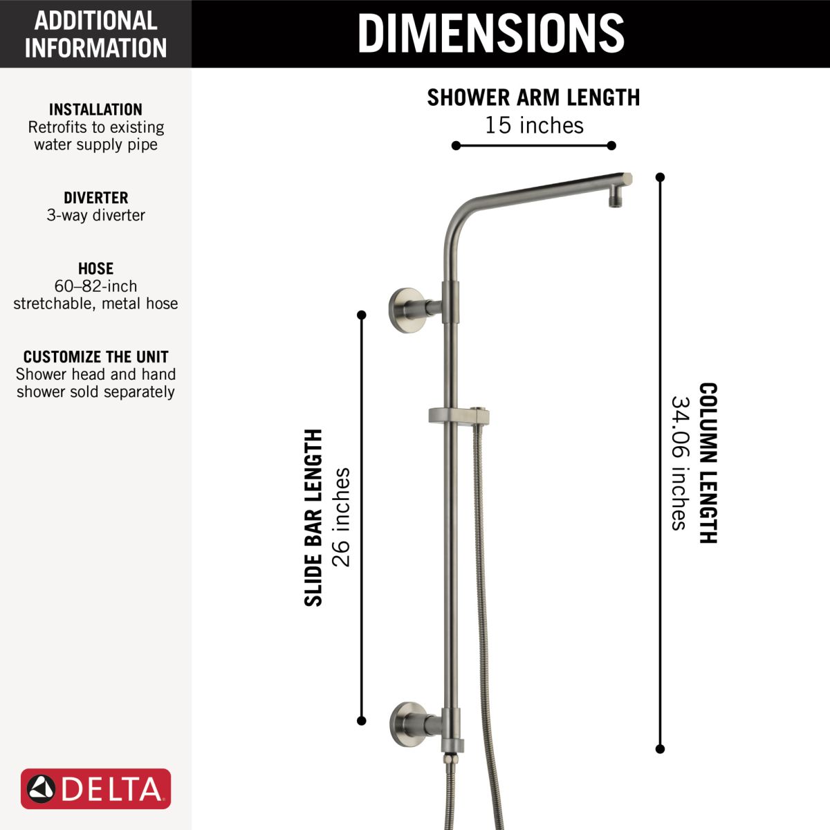 DELTA Universal Showering Components Emerge 26" Round Shower Column — Lumicoat® Stainless
