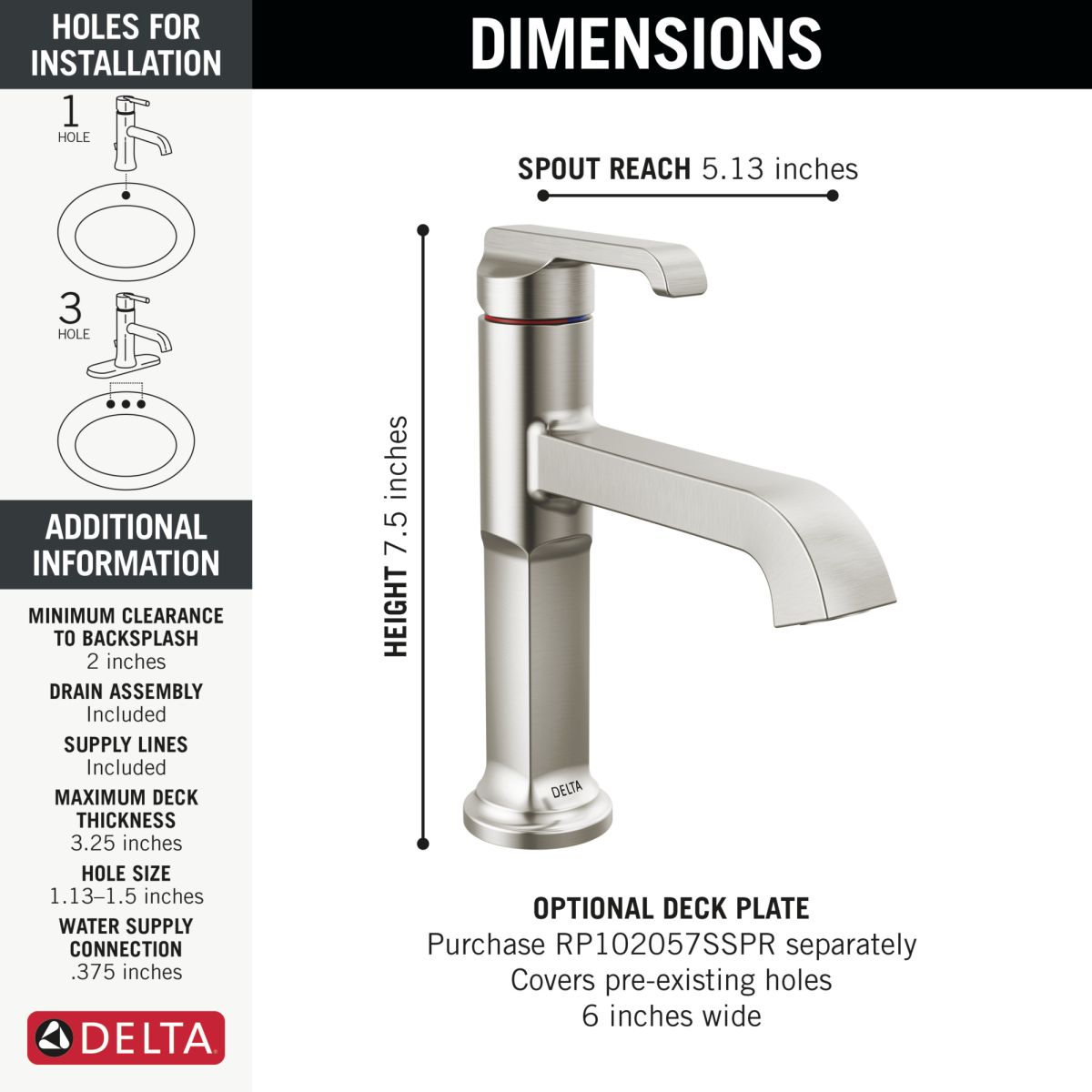 DELTA Tetra Single Handle Bathroom Faucet — Lumicoat® Stainless
