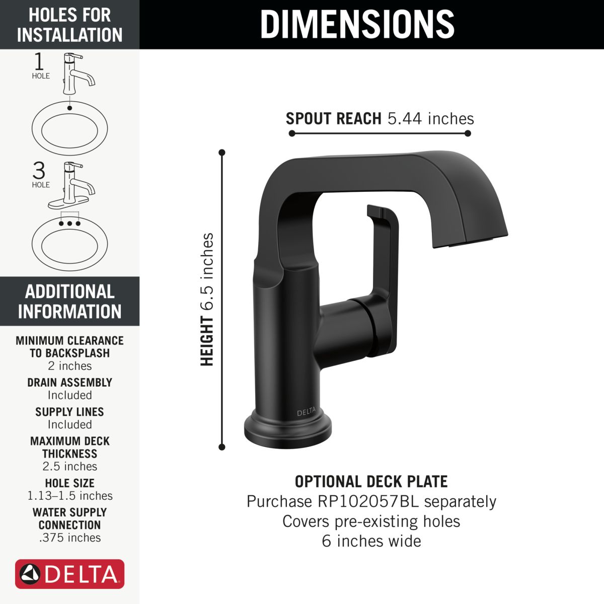 DELTA Tetra Single Handle Bathroom Faucet — Matte Black