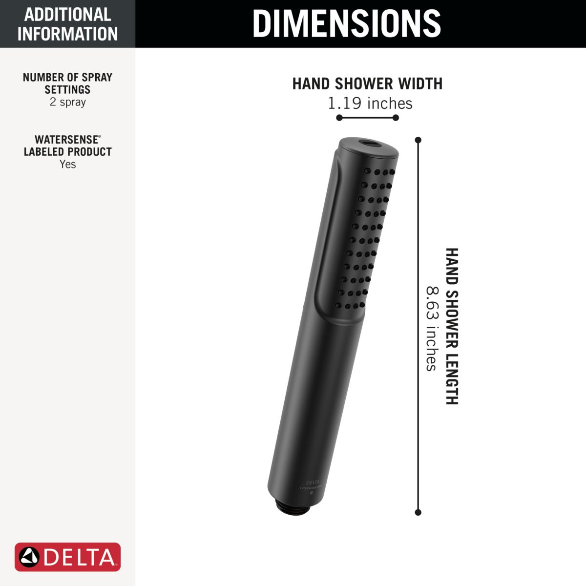 DELTA Universal Showering Components 2-Setting Hand Shower with ProClean Spray — Matte Black