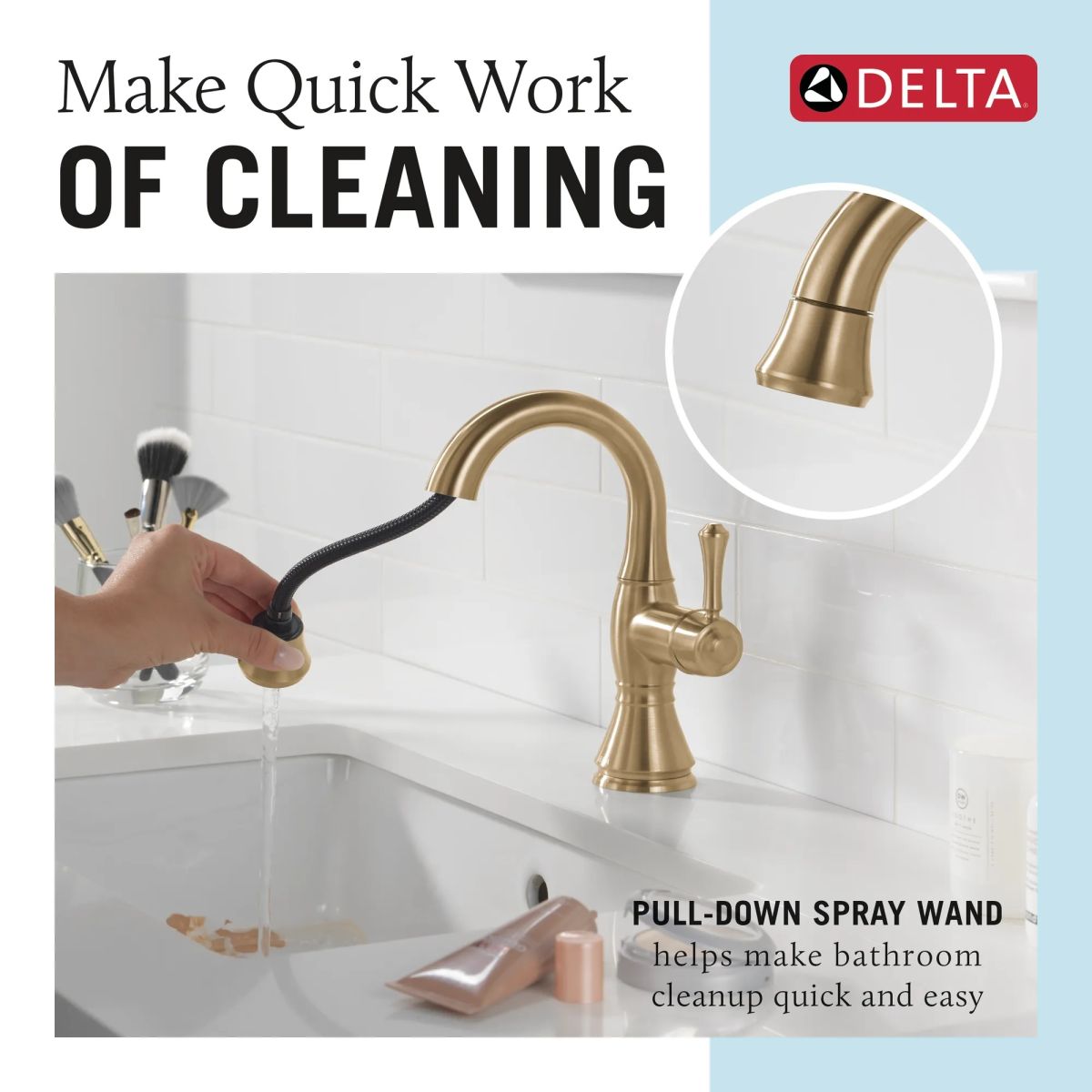 DELTA Cassidy Single Handle Pull Down Bathroom Faucet — Champagne Bronze