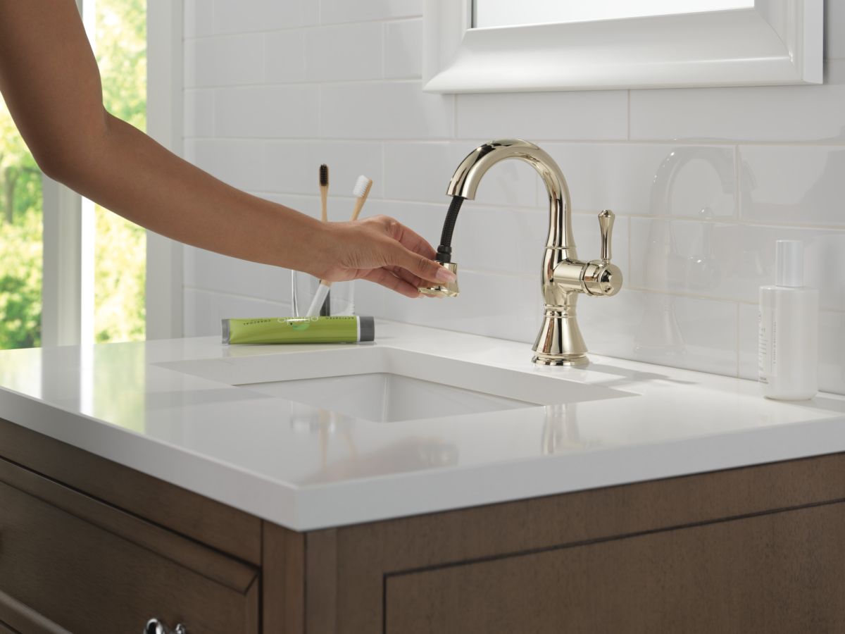DELTA Cassidy Single Handle Pull Down Bathroom Faucet — Polished Nickel