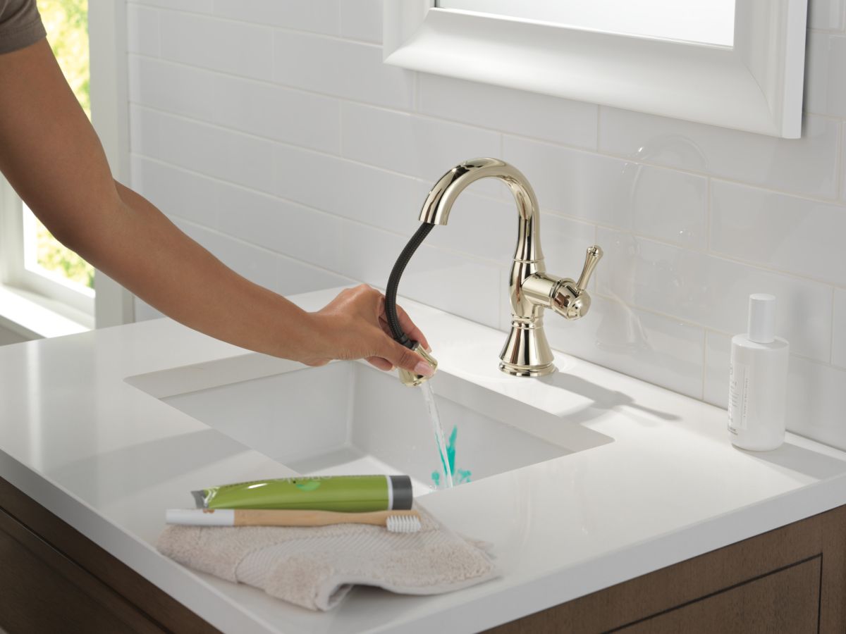 DELTA Cassidy Single Handle Pull Down Bathroom Faucet — Polished Nickel
