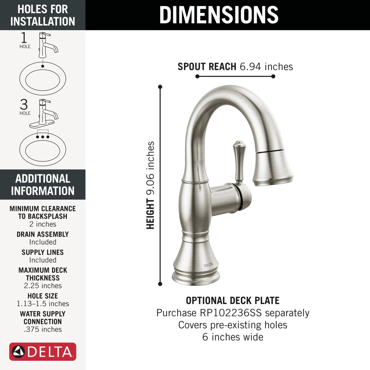 DELTA Cassidy Single Handle Pull Down Bathroom Faucet — Stainless