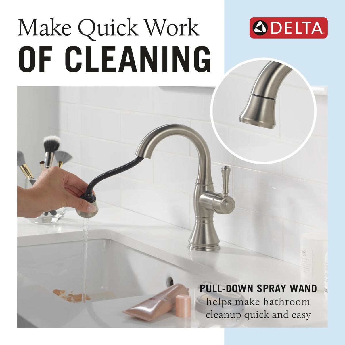 DELTA Cassidy Single Handle Pull Down Bathroom Faucet — Stainless