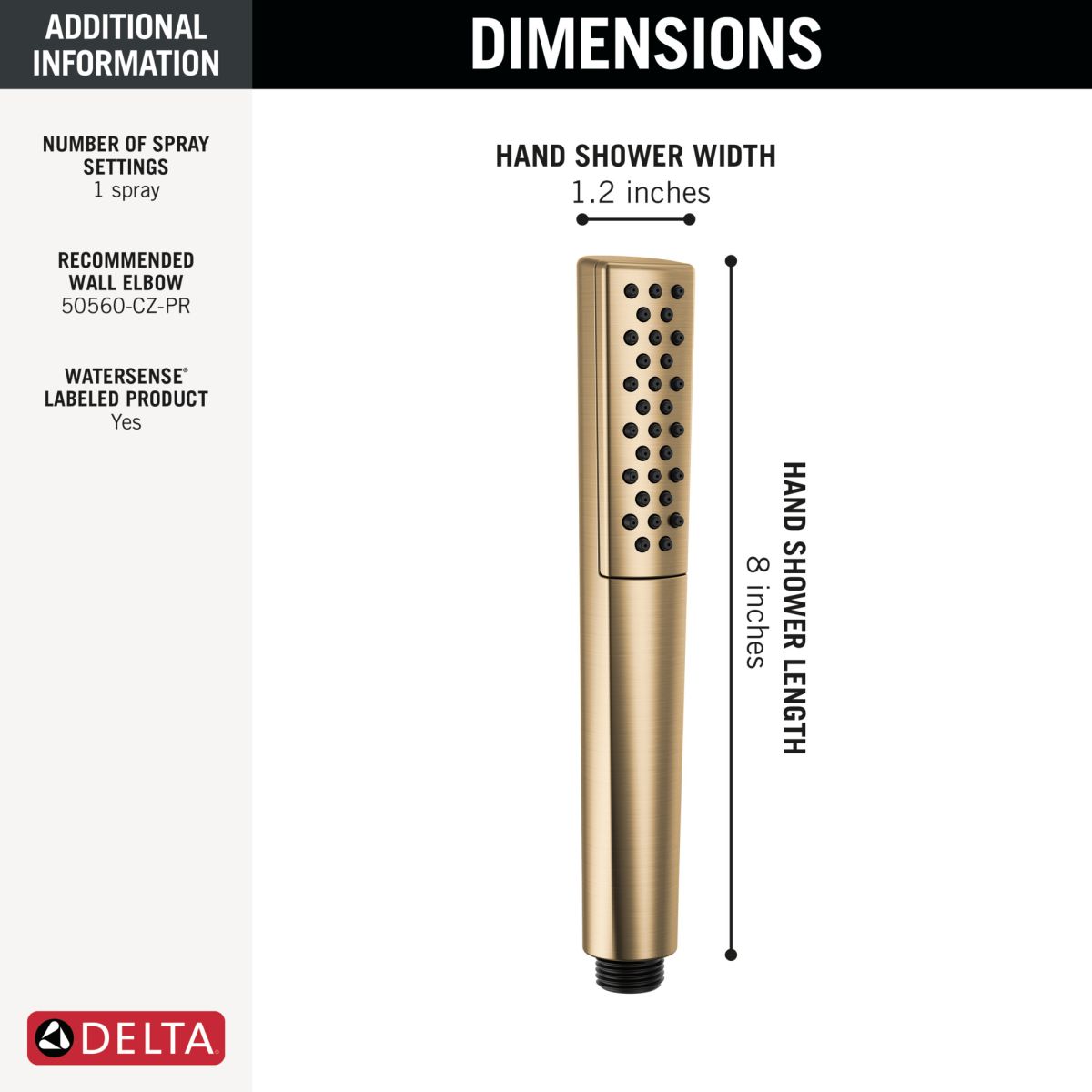 DELTA Universal Showering Components Premium Single-Setting Hand Shower — Lumicoat® Champagne Bronze