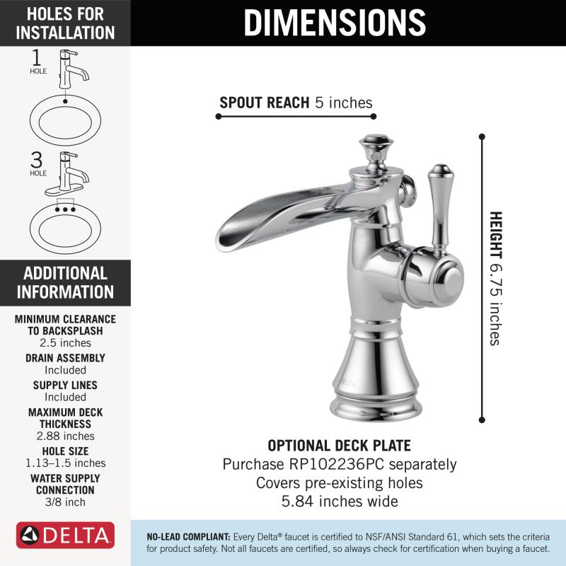 DELTA Cassidy Single Handle Channel Bathroom Faucet — Chrome