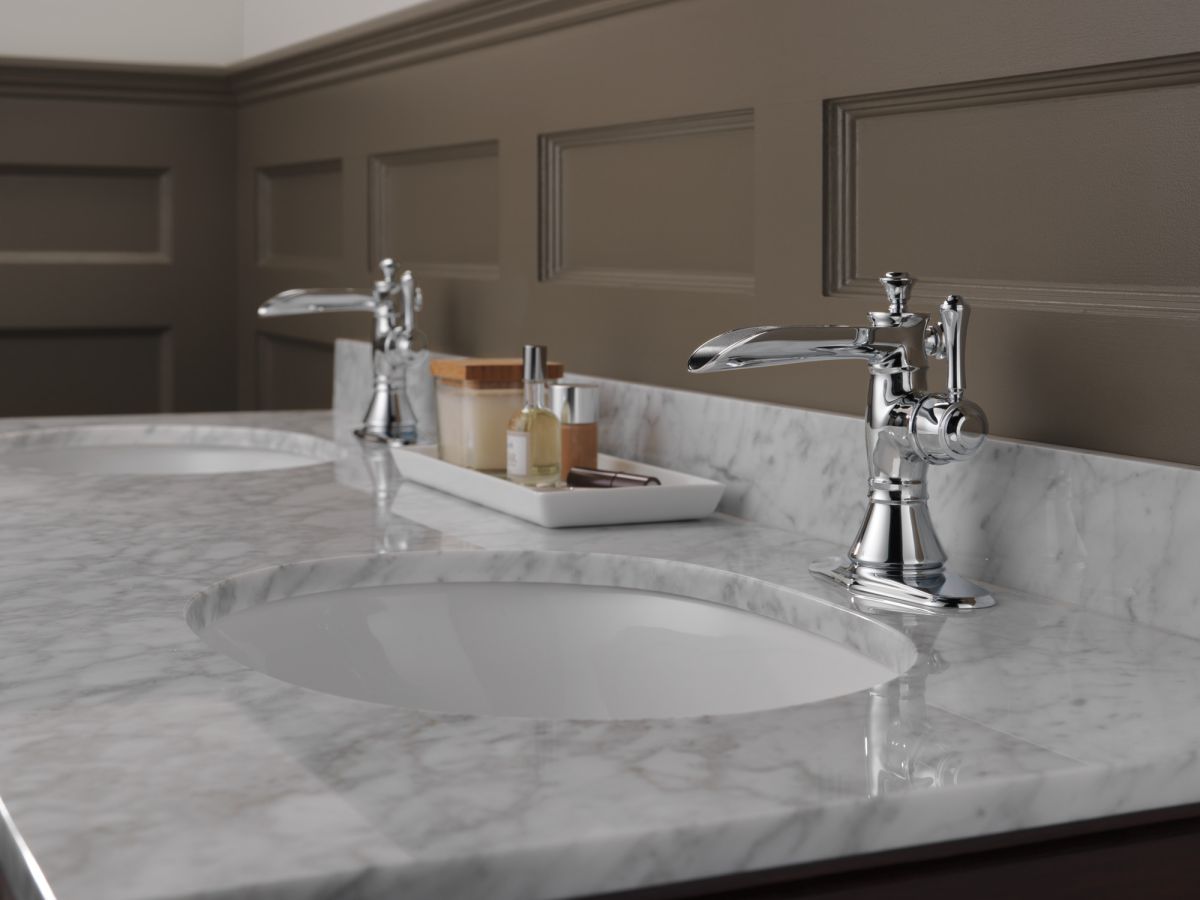 DELTA Cassidy Single Handle Channel Bathroom Faucet — Chrome
