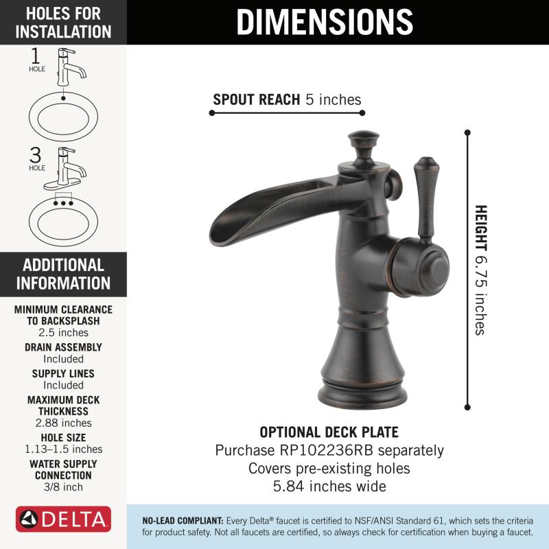 DELTA Cassidy Single Handle Channel Bathroom Faucet — Venetian Bronze