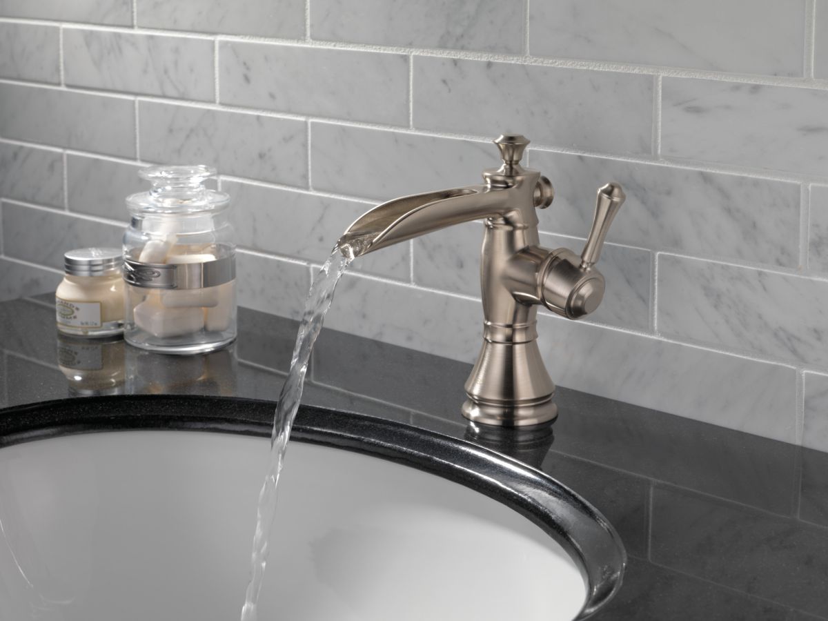DELTA Cassidy Single Handle Channel Bathroom Faucet — Stainless