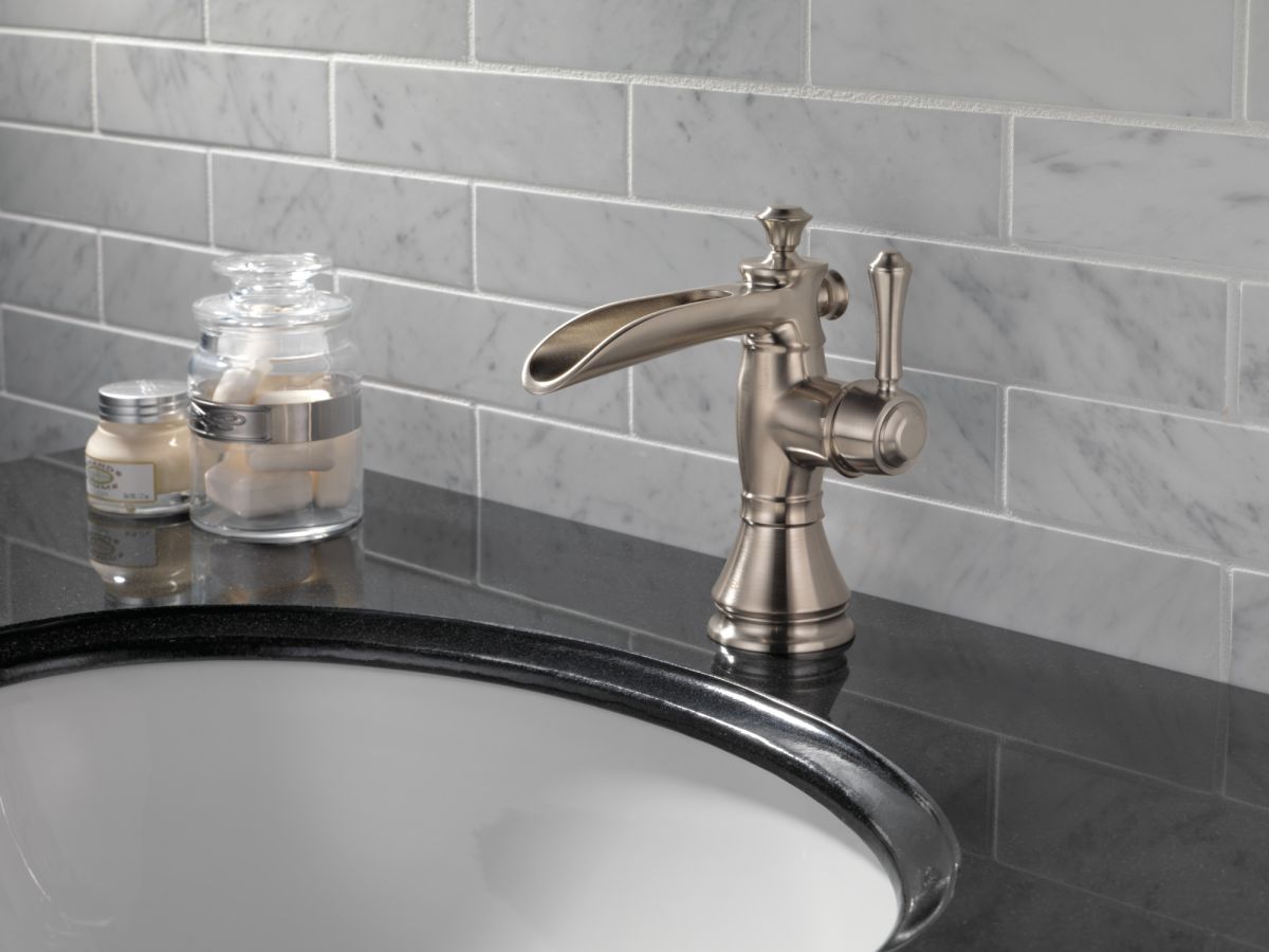 DELTA Cassidy Single Handle Channel Bathroom Faucet — Stainless