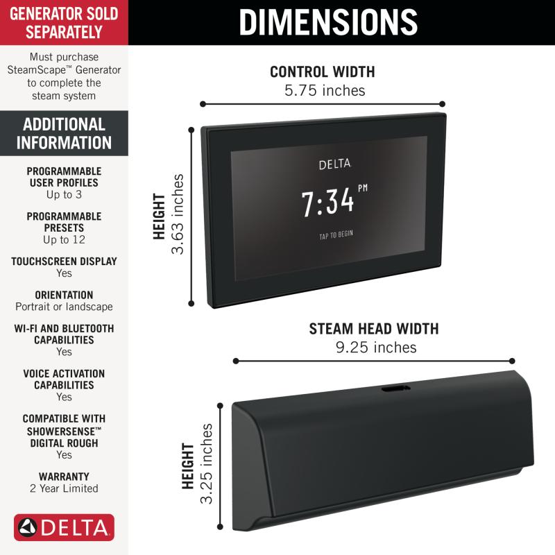 DELTA Universal Showering Components Unilateral Digital Steam Package — Matte Black