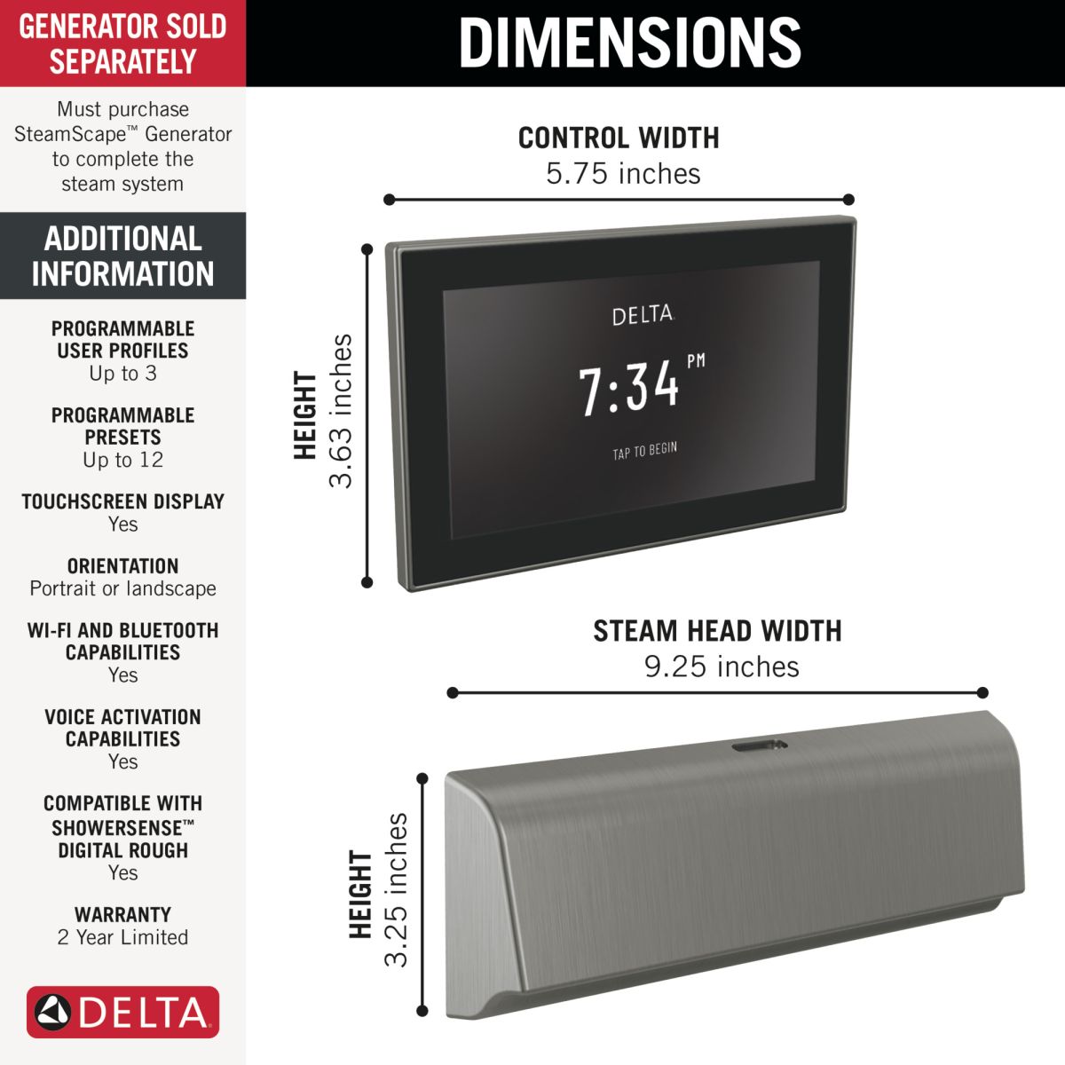 DELTA Universal Showering Components Unilateral Digital Steam Package — Lumicoat® Black Stainless