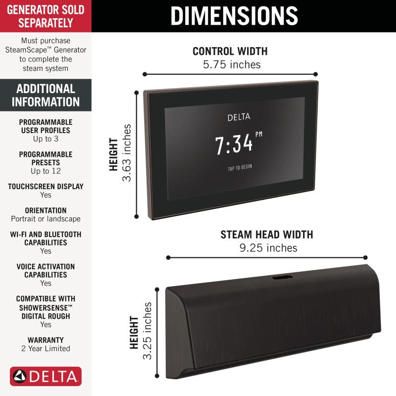 DELTA Universal Showering Components Unilateral Digital Steam Package — Venetian Bronze