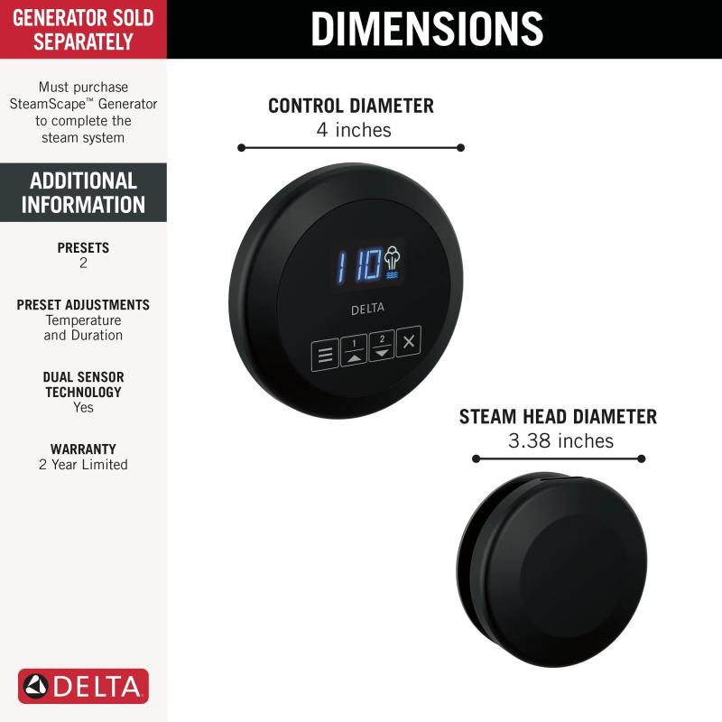 DELTA Universal Showering Components Round Steam Package — Matte Black