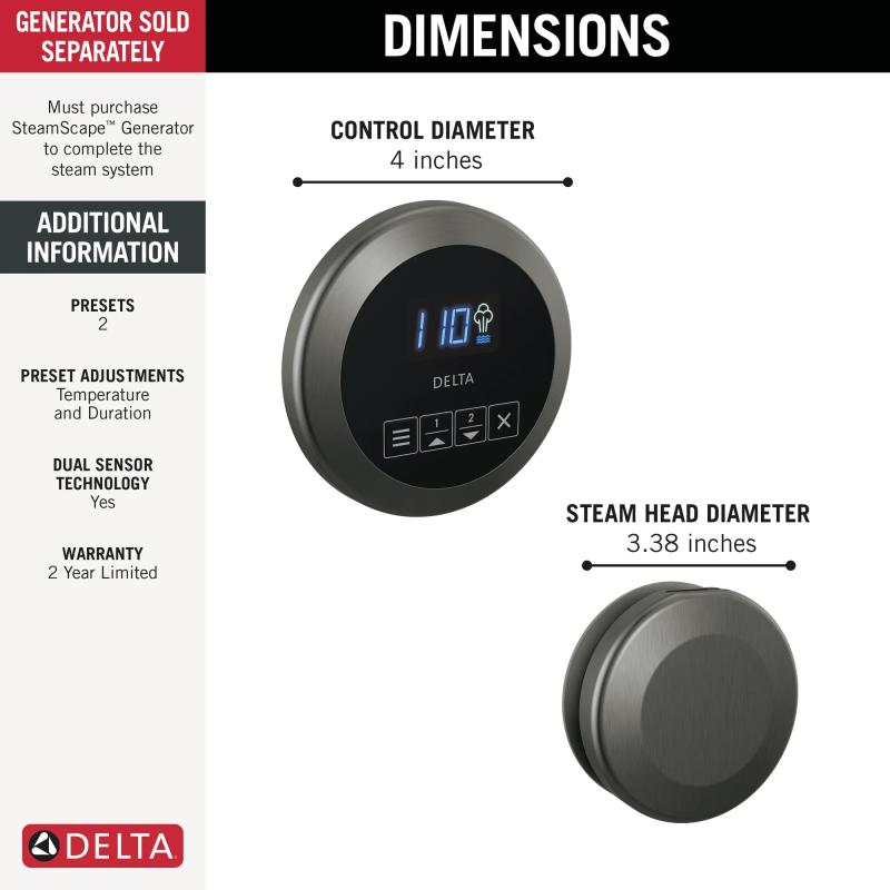 DELTA Universal Showering Components Round Steam Package — Lumicoat® Black Stainless