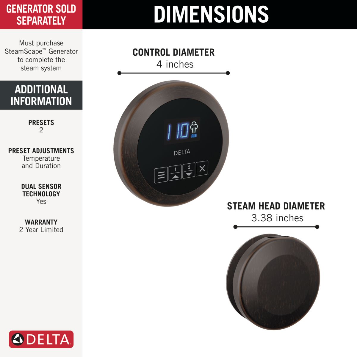 DELTA Universal Showering Components Round Steam Package — Venetian Bronze