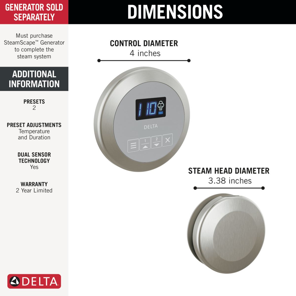 DELTA Universal Showering Components Round Steam Package — Lumicoat® Stainless