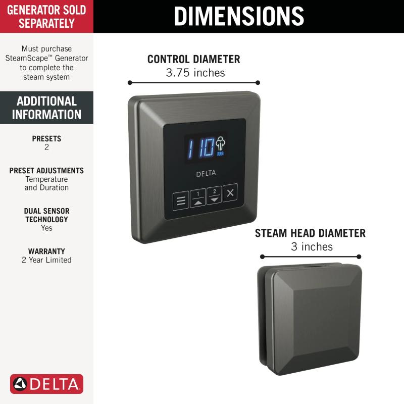 DELTA Universal Showering Components Square Steam Package — Lumicoat® Black Stainless