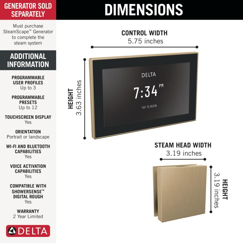 DELTA Universal Showering Components Square Digital Steam Package — Lumicoat® Champagne Bronze