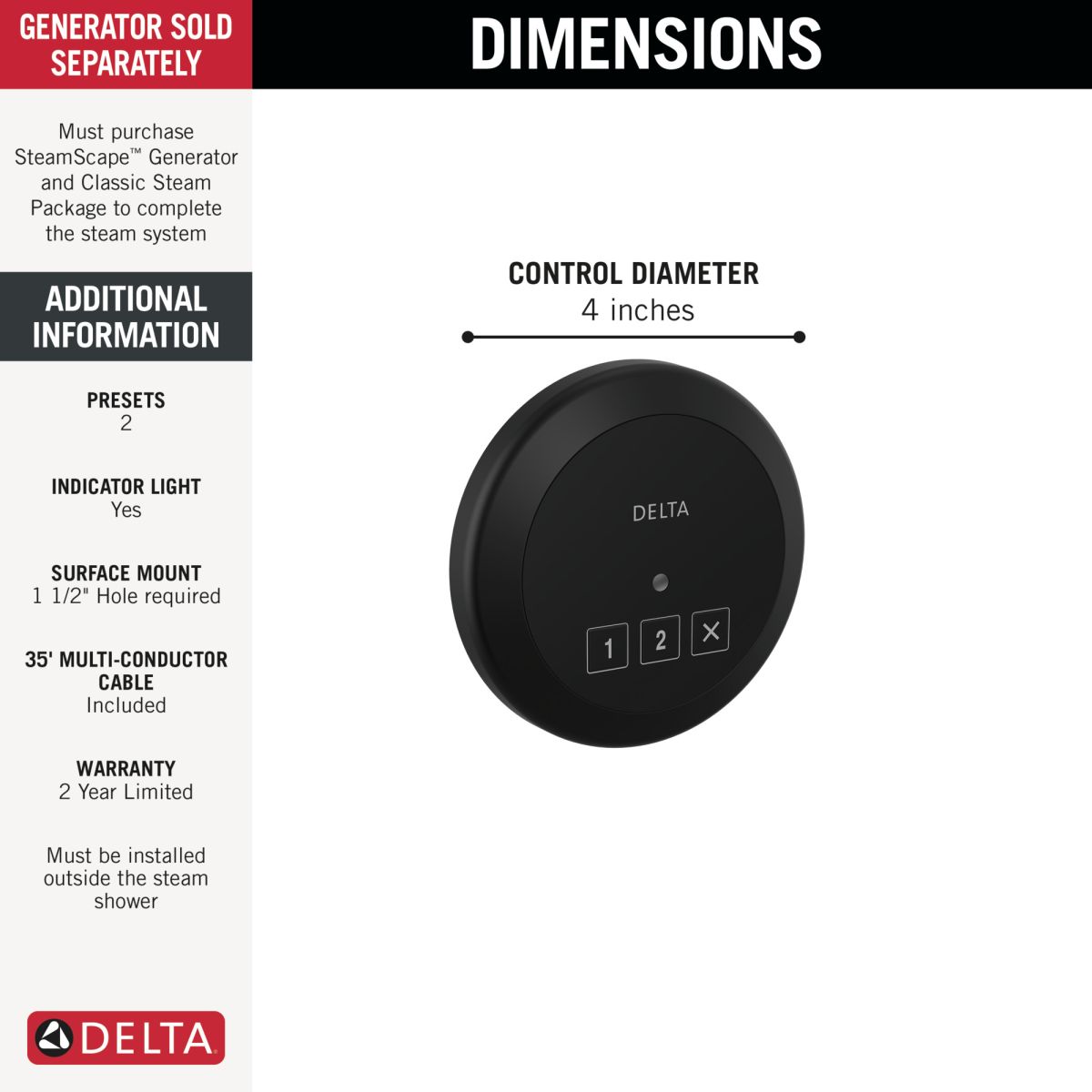 DELTA Universal Showering Components Round Exterior Steam Control — Matte Black