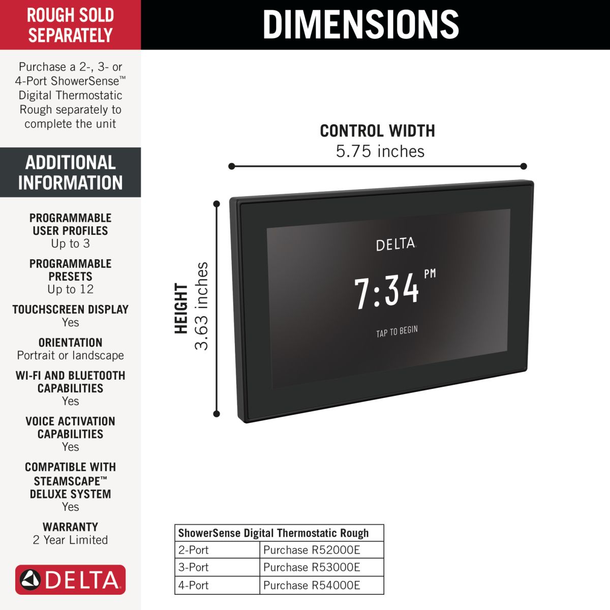 DELTA Universal Showering Components Digital Interface — Matte Black
