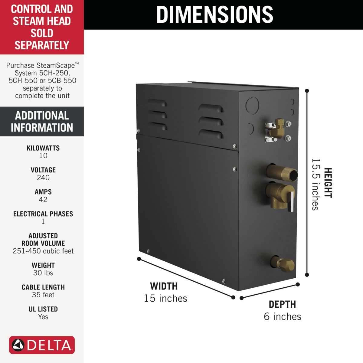 DELTA Universal Showering Components SteamScape 10kW Steam Generator - 240V 1ph — Not Applicable