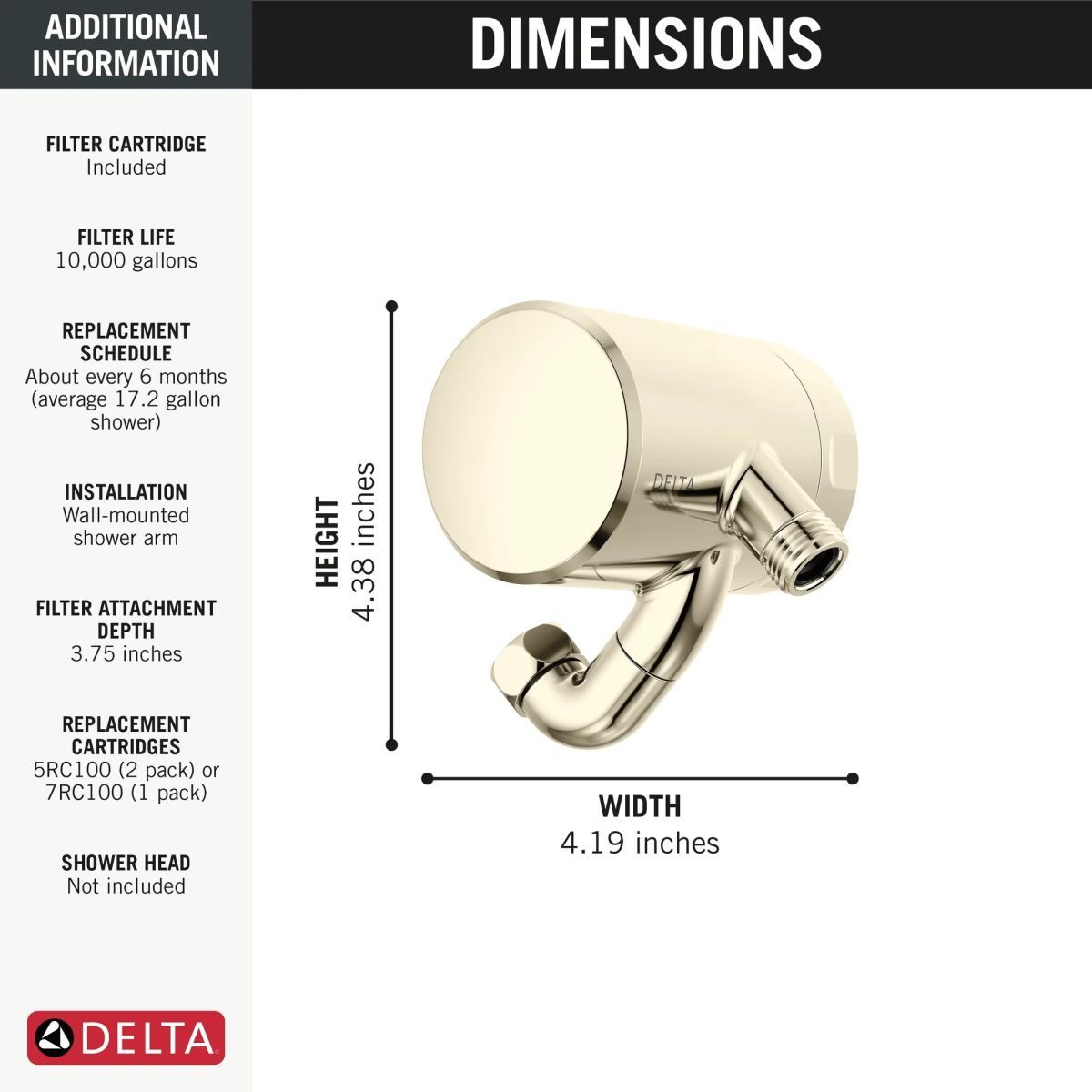 DELTA Clarifi Premium Shower Filter Attachment — Polished Nickel