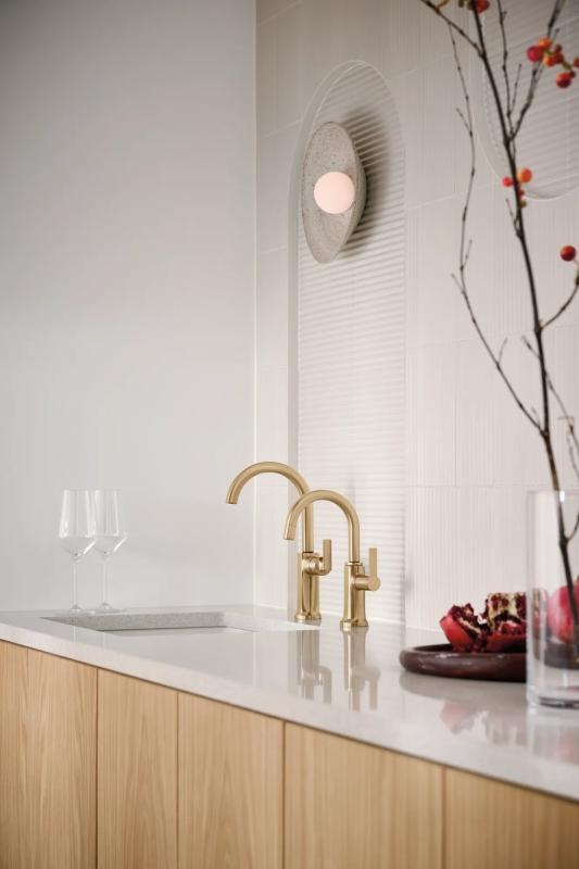 BRIZO Kintsu Bar Faucet with Arc Spout - Less Handle — Lumicoat® Luxe Gold