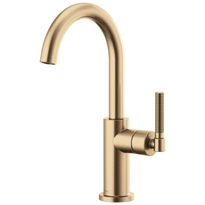 BRIZO Litze Bar Faucet with Arc Spout and Knurled Handle Kit — Luxe Gold