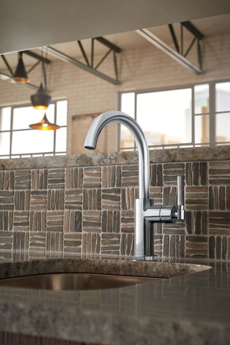 BRIZO Litze Bar Faucet with Arc Spout and Knurled Handle Kit — Chrome