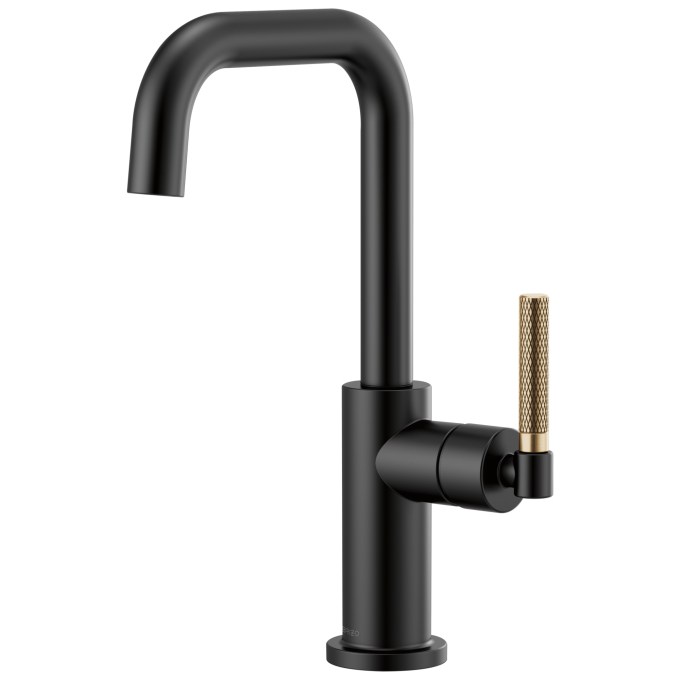 BRIZO Litze Bar Faucet with Square Spout and Knurled Handle Kit — Matte Black/Luxe Gold